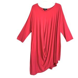 Comfy USA Lagenlook Draped Front Shift Dress Womens L Red Stretch Asymmetric